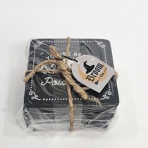 Set of 4 Broom & Co Halloween Black Natural Stone Coasters Pick Your Poison